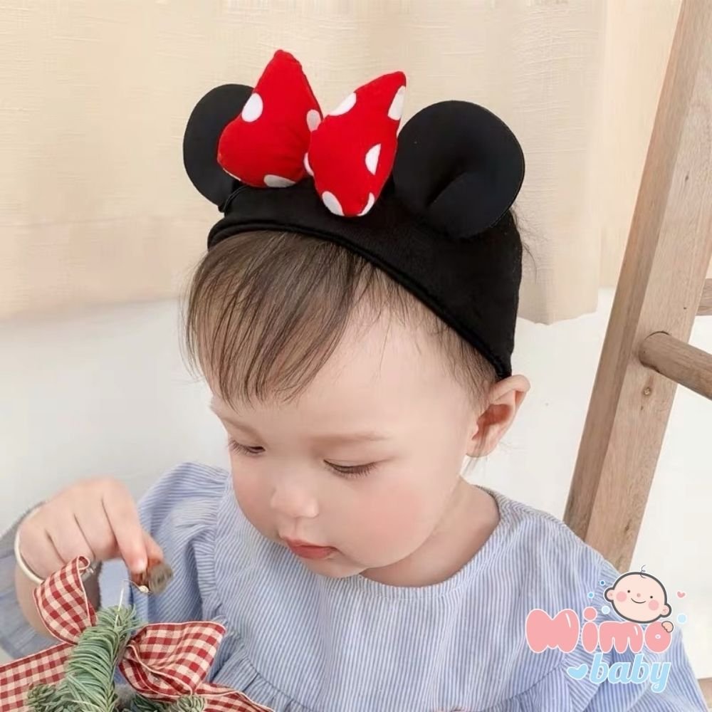 Mũ cotton tai mickey cho bé - mũ buộc dây (0-12m