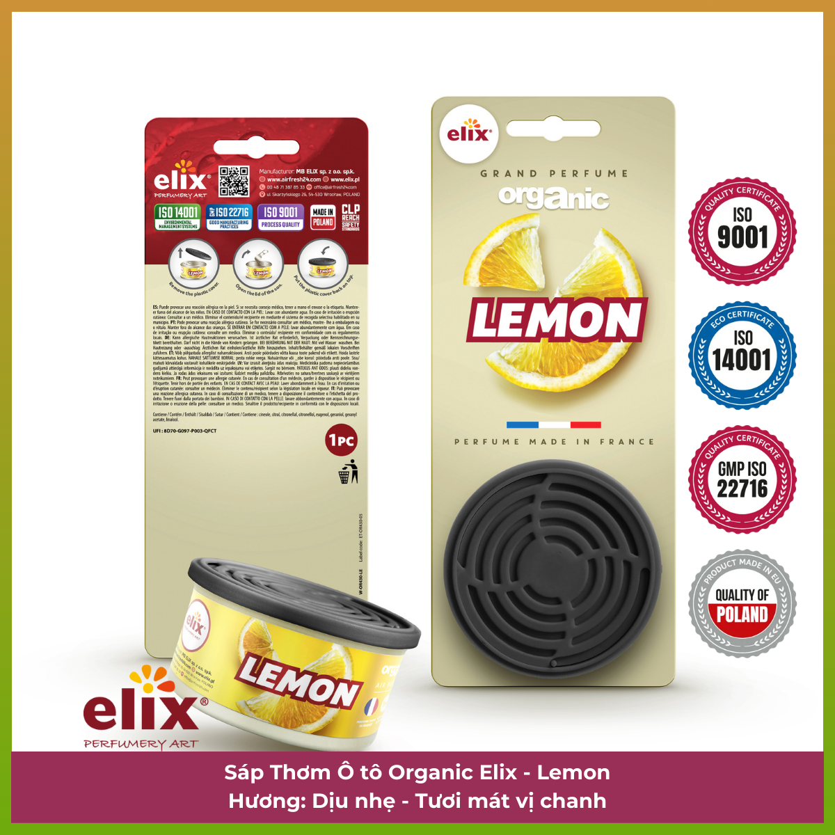 Sáp Thơm để Taplo Ô tô Elix - Hương Lemon (Chanh)