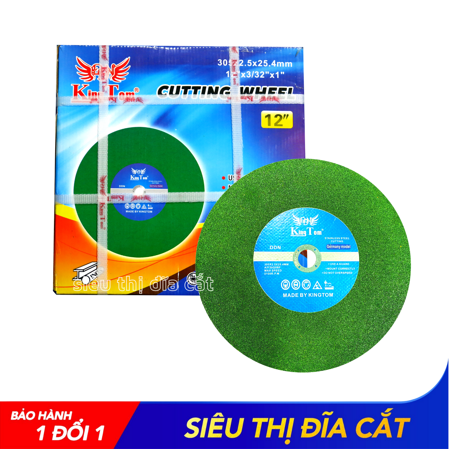 Đá Cắt KingTom Xanh 305x2.5x25.4mm - Lẻ 5 Viên - Sắc Bén, Êm Tay, Hạn Chế Bụi