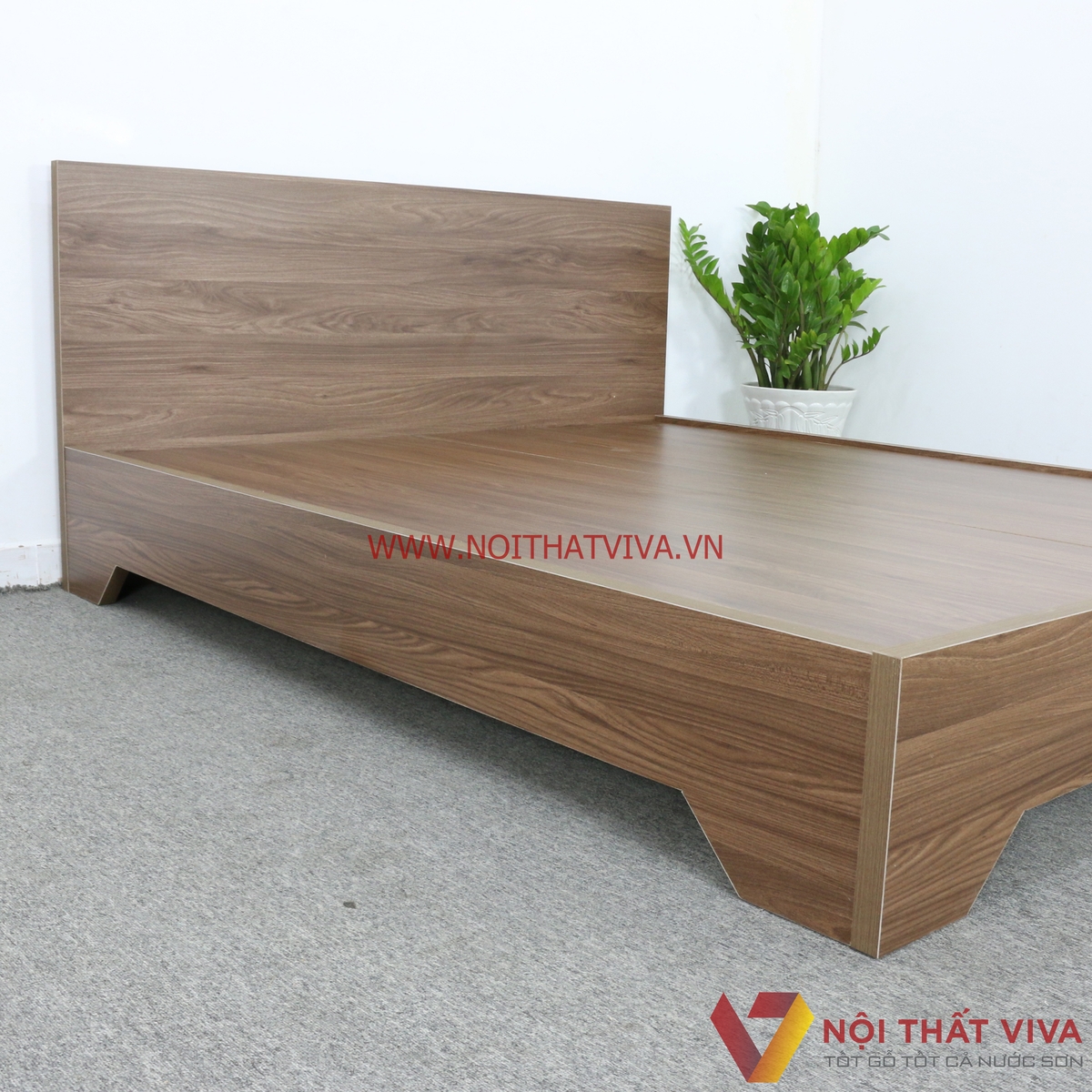 Giường Ngủ Gỗ MDF Chân Cao Phủ Melamine Màu Óc Chó