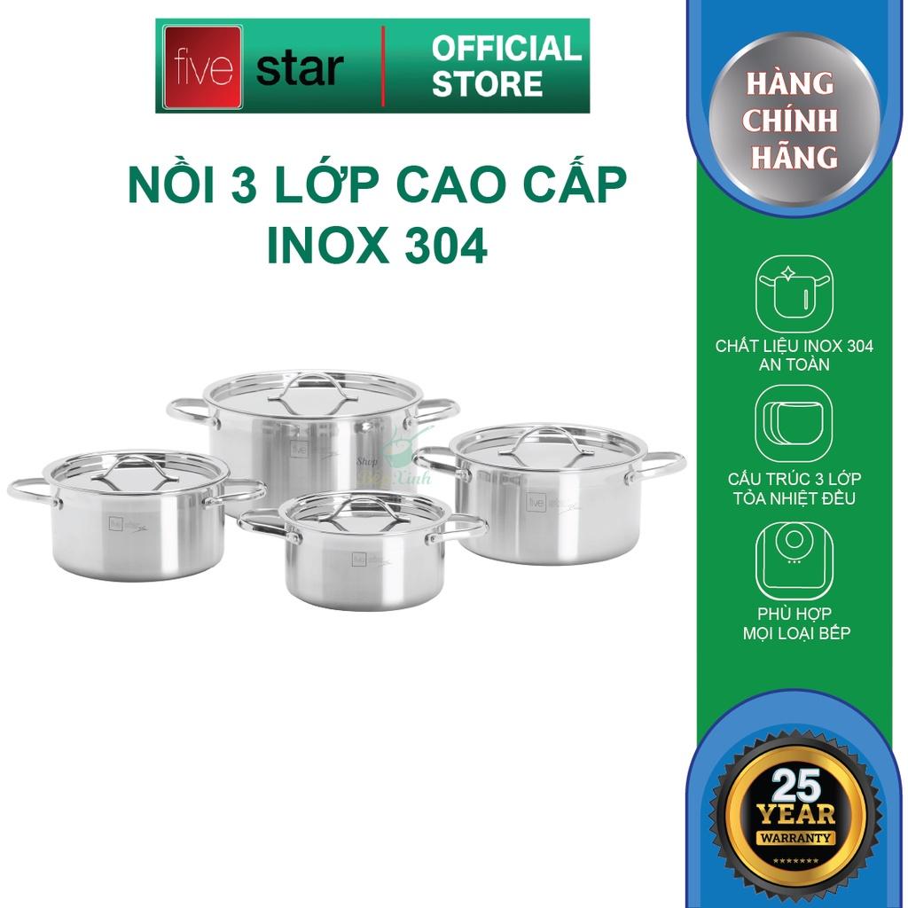 Bộ nồi bếp từ 3 lớp đáy liền inox 304  Plus nắp inox ,dùng được mọi bếp , bảo hành 25 năm - tặng 1 vá canh