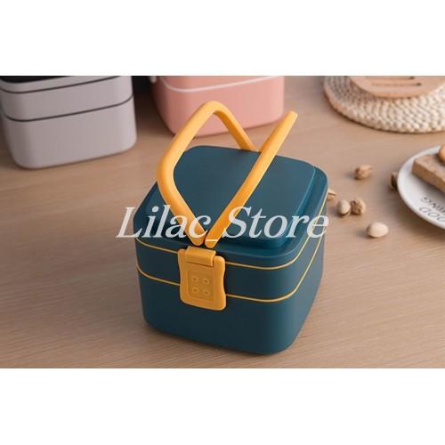 Hộp cơm bento 2 TẦNG lúa mạch, đựng thực phẩm tiện dụng