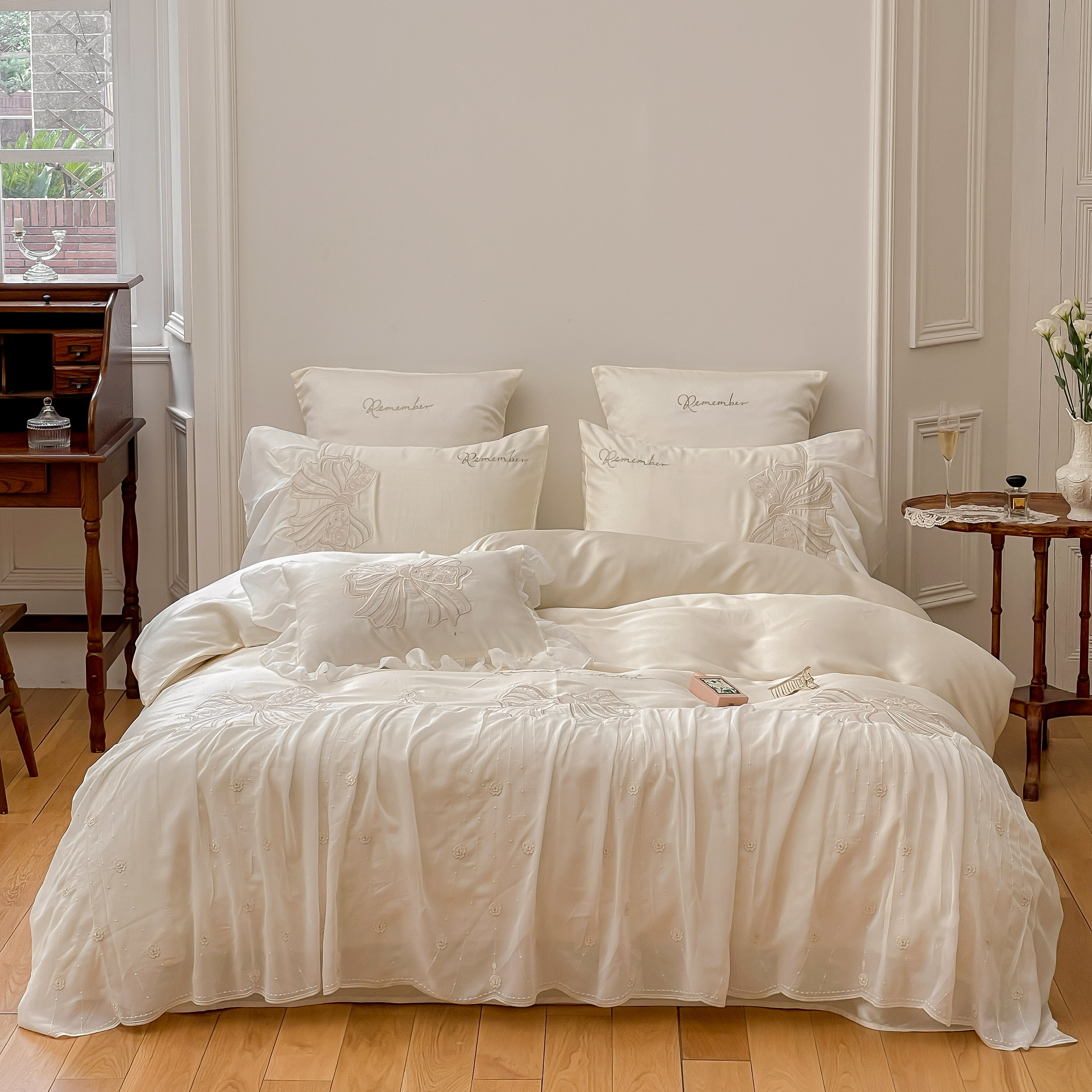 Bộ Chăn Ga Gối Cao Cấp Lụa Tencel 80S Phong Cách Pháp Hin Home Bedding Bộ Drap Giường Sang Trọng