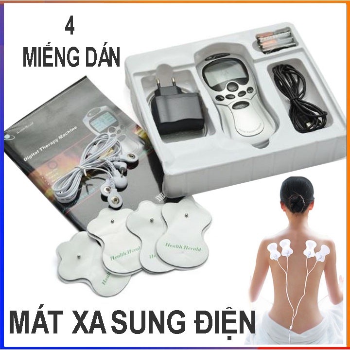 Máy châm cứu mini, Máy massage 4 miếng dán xung điện cầm tay - Thư giản lưng cổ vai gáy - Hàng Nhập Khẩu