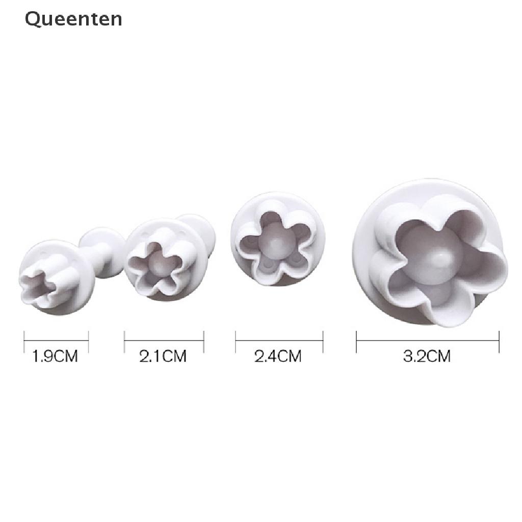 Queenten 4Pcs Plum Flower Fondant Cake Cutter Plunger Cookie Mold Decorating Candy Mould QT