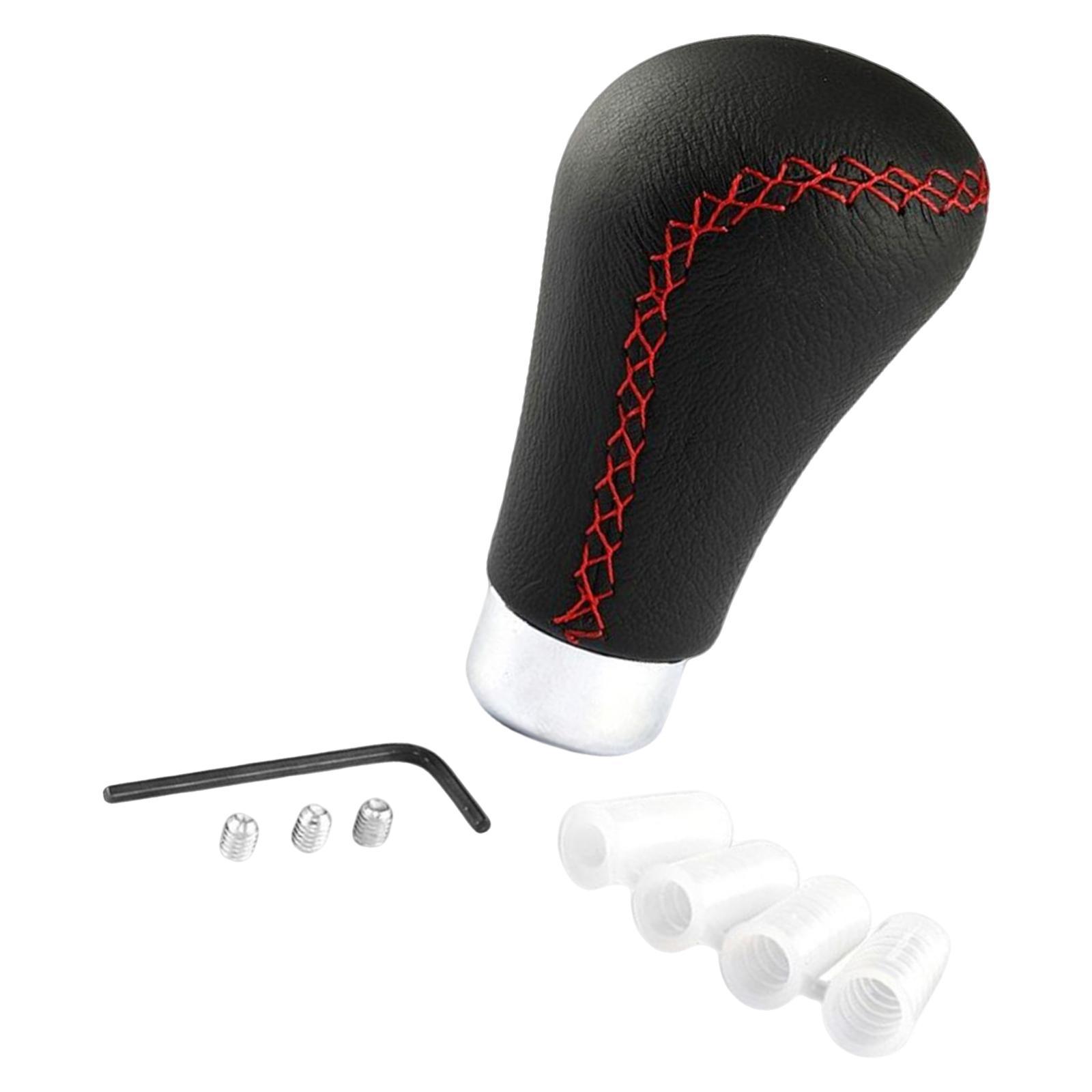 Gear Shift Knob Aluminum Alloy PU Leather Modification Red Stitch