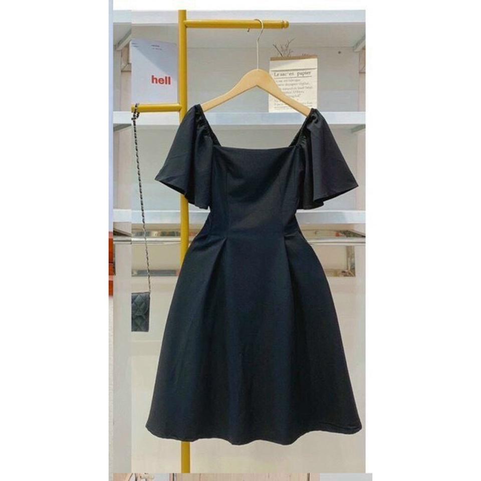 Đầm Midi cổ chữ U màu đen quyến rũ thời trang ReseD
