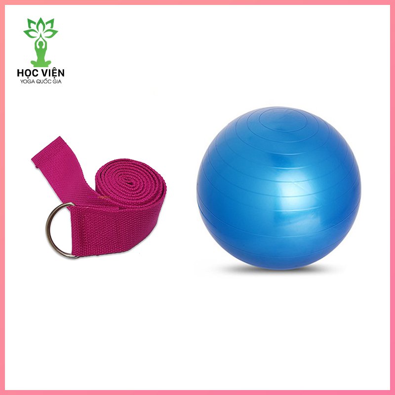 Combo 2 Sản Phẩm Tập Yoga - YOGA QG: 1 Dây Đai Tập Yoga Sợi Cotton + 1 Bóng Tập Yoga Trơn 75 cm