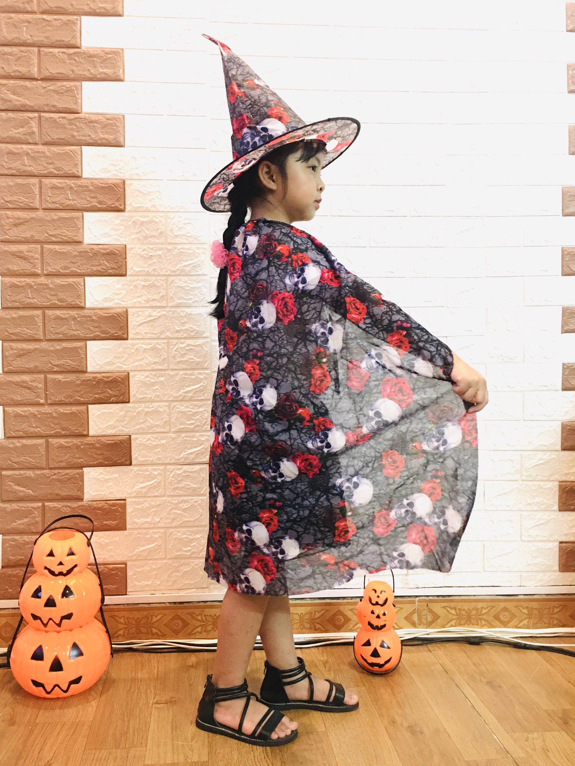 SET Áo choàng phù thuỷ kèm mũ hoá trang Halloween loại dày đẹp