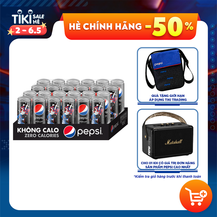 Thùng 24 Lon Nước Uống Có Gaz Pepsi Không Calo (320ml/Lon)