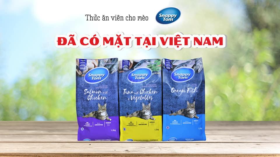 Thức Ăn Hạt Cho Mèo Snappy Tom Loại Mới Có Topping Cá Cơm 1.5kg