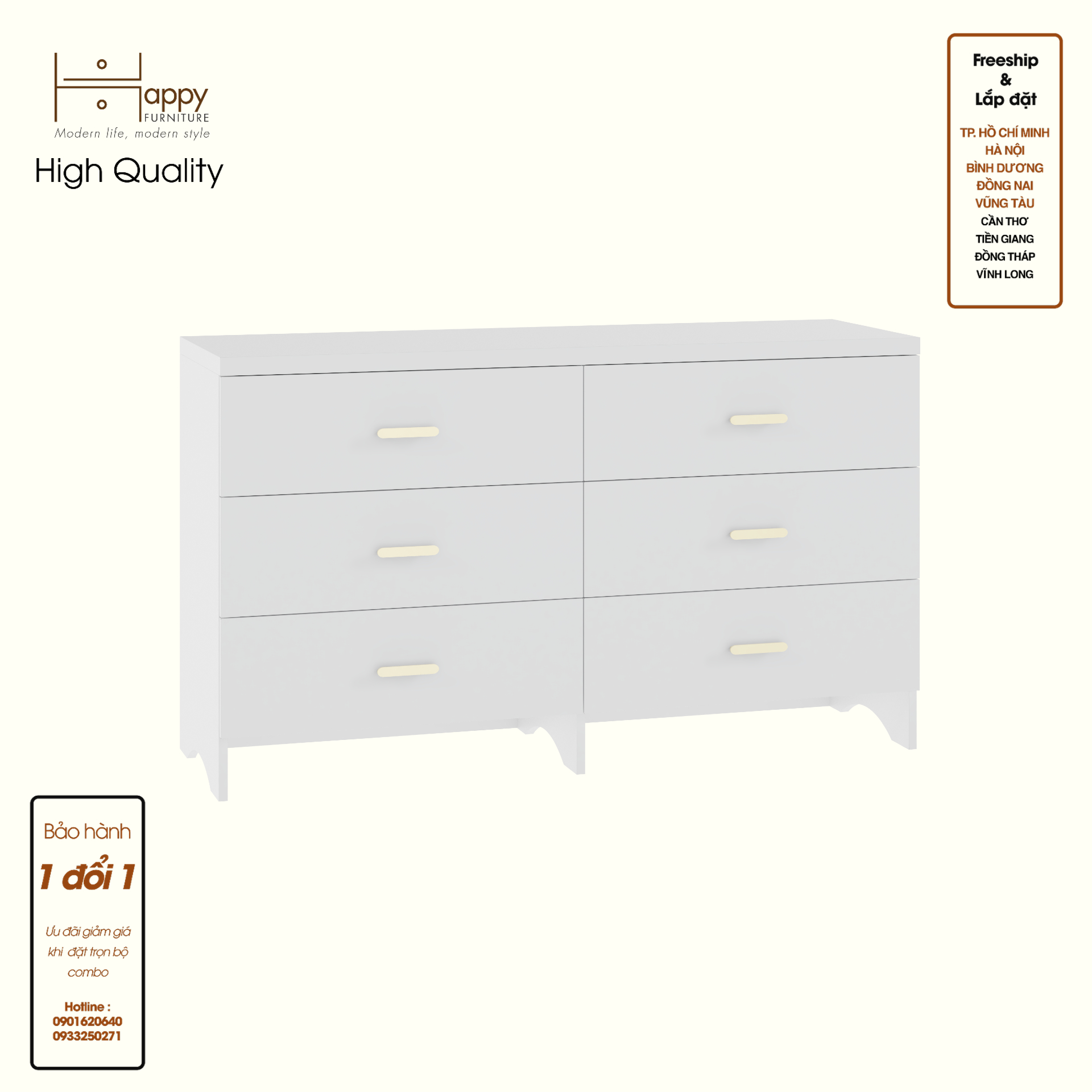 HAPPY FURNITURE , Tủ lưu trữ 6 ngăn kéo - CHEVY, THK_265 , 140cm x 45cm x 82cm DxRxC