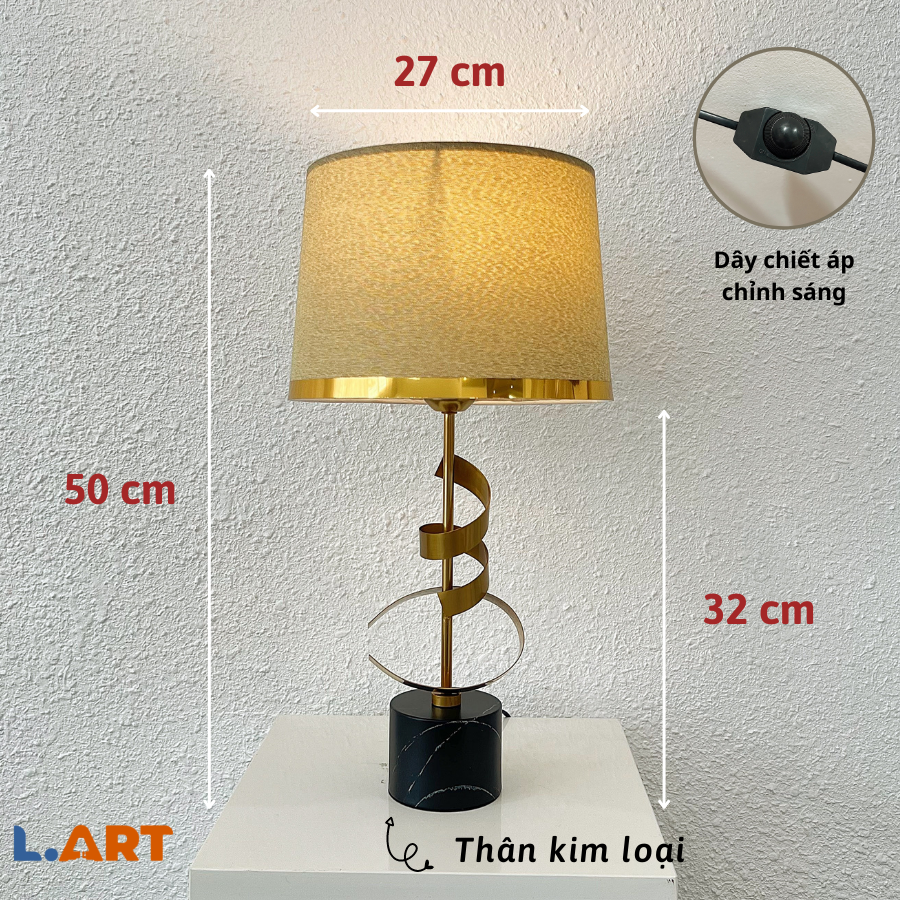 Đèn để bàn cao cấp đèn ngủ kim loại đế đen mạ sơn vàng chống rỉ DBK005