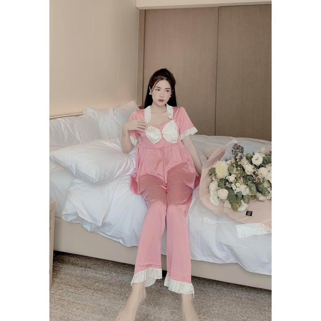 Đồ bộ nữ pijama tay ngắn quần dài phối bèo nhiều màu, Họa Tiết dễ thương Ulzzang Hot Trend