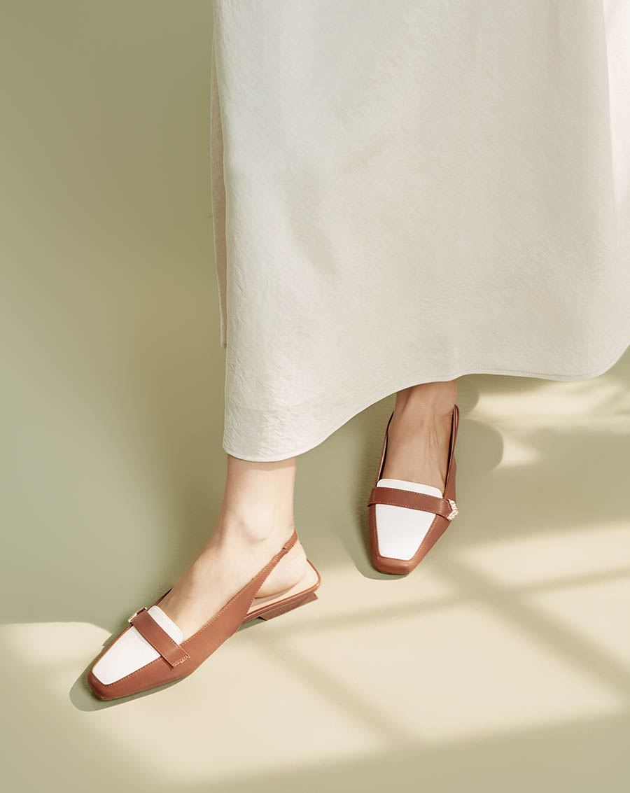 Giày Búp Bê Nữ 3cm Thời Trang JUNO Slingback Đế Bệt Mũi Loafer BB03126