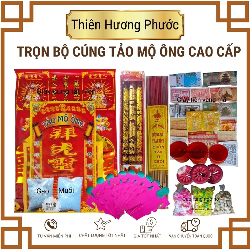 Cúng khai trương cao cấp gồm tiền vàng các loại nhang nến gạo muối bánh