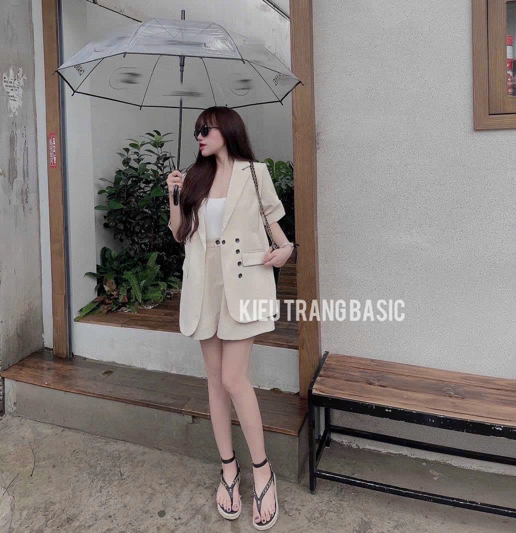 ÁO KHOÁC BLAZER / VEST NỮ PASTEL TAY LỬNG RỘNG SUÔNG TRƠN + QUẦN NGẮN GIẢ VÁY LƯNG CAO ỐNG RỘNG SHORTS + ÁO DÂY CROPTOP ĐI TIỆC ĐI LÀM CÔNG SỞ ĐI CHƠI DẠO PHỐ