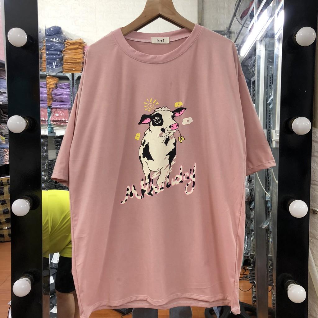 Áo thun unisex freesize bò sữa ảnh thật tay lỡ cổ tròn làm áo đôi áo nhóm 2021