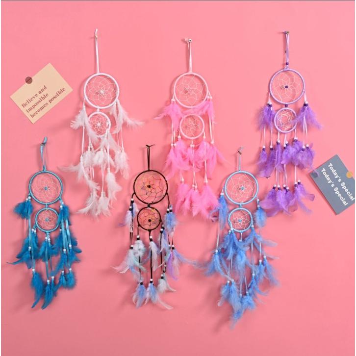 Bùa bắt giấc mơ, dreamcatcher , chuông gió trang trí 2 tầng gắn lông vũ trang trí