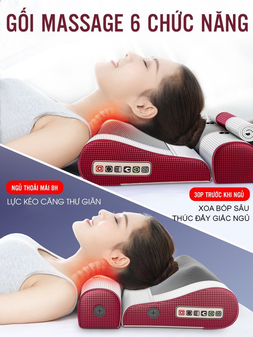 Gối massage Hồng ngoại kép đốt nóng kết hợp thảo dược