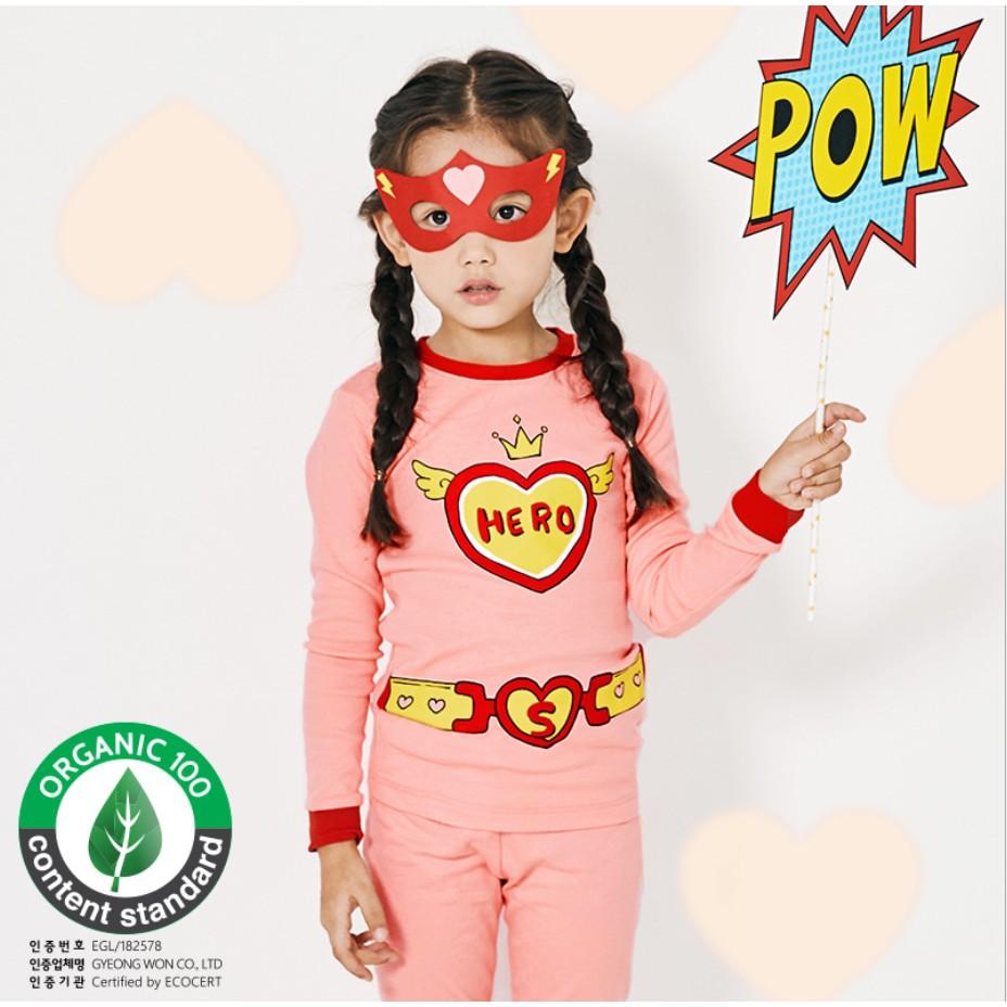 Bộ đồ bé gái Hàn Quốc uniFriend dài tay _ pink hero