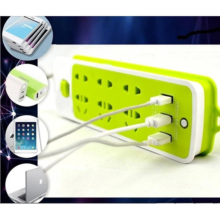 Ổ Cắm Điện Đa Năng Chống Giật Có 3 Cổng USB, Sạc Trực Tiếp, Tiết Kiệm Điện – Bộ Ổ Cắm Điện Xanh Lá Cao Cấp Chính Hãng