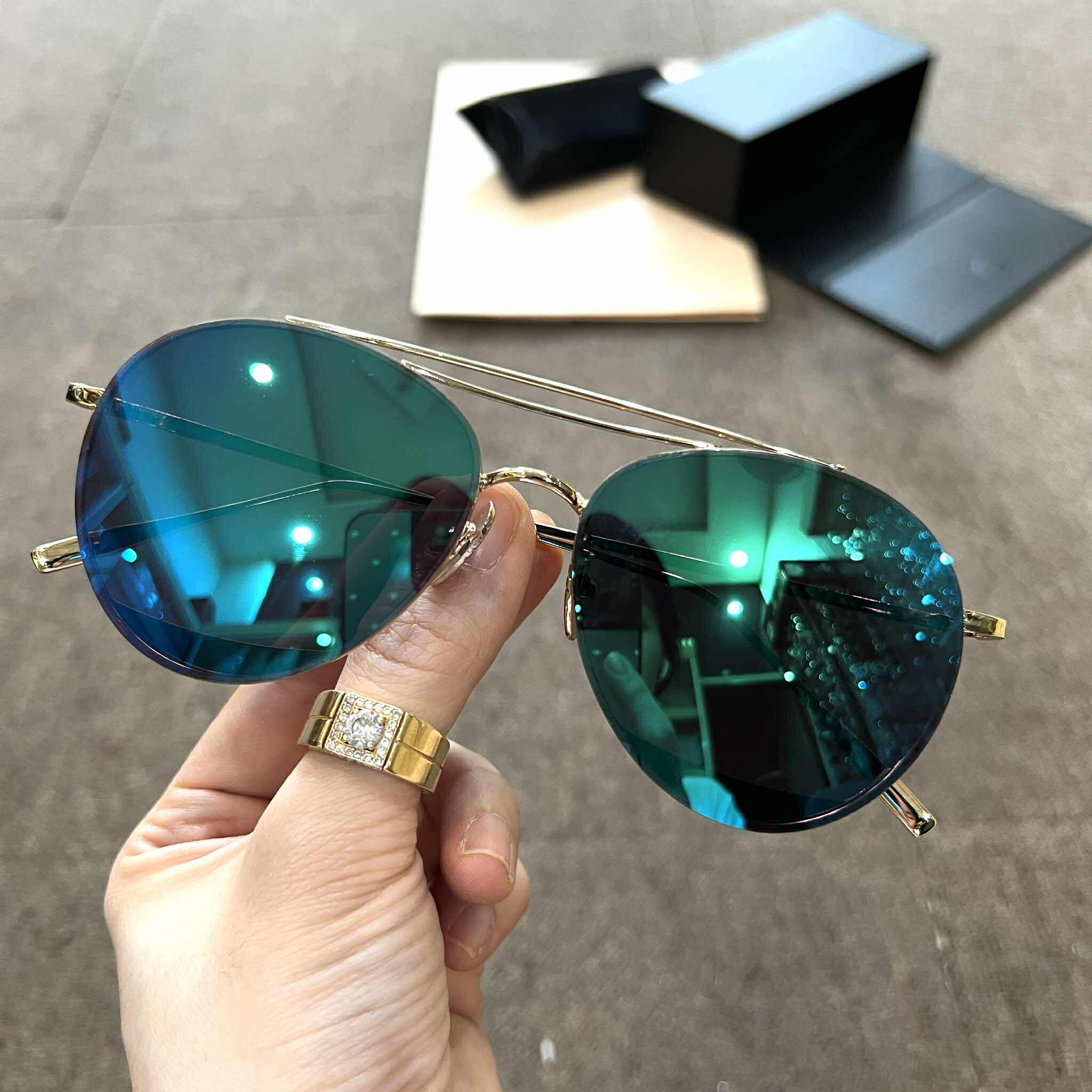 Kính râm Mắt tròn nhỏ sành điệu màu xanh gương cho nam nữ