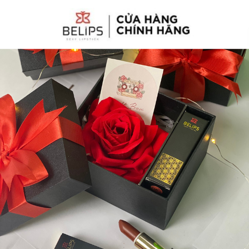 Hộp quà tặng hoa hồng Belips 1 son thỏi vỏ đen truyền thống sang trọng tinh tế - 03. Đỏ Ruby