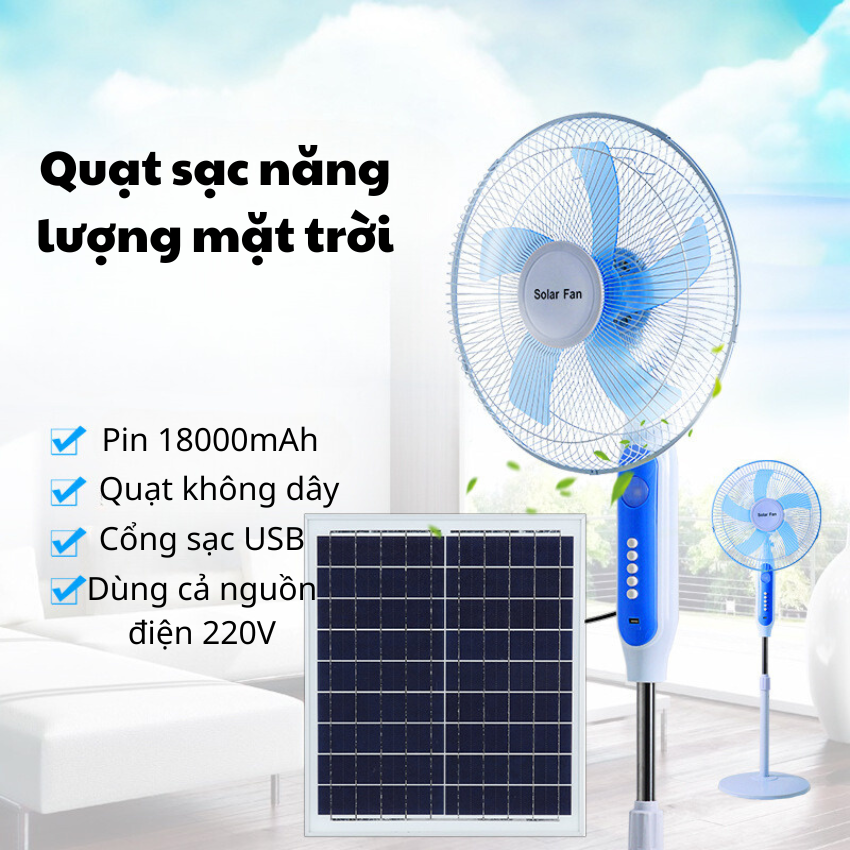 Quạt Tích Điện Năng Lượng Mặt Trời 16inch Pin Dùng Đến 11h tuổi thọ pin dài, Quạt Cây Năng Lượng Mặt Trời 2 chế độ sạc tiện lợi -CÓ ẢNH THẬT SẢN PHẨM