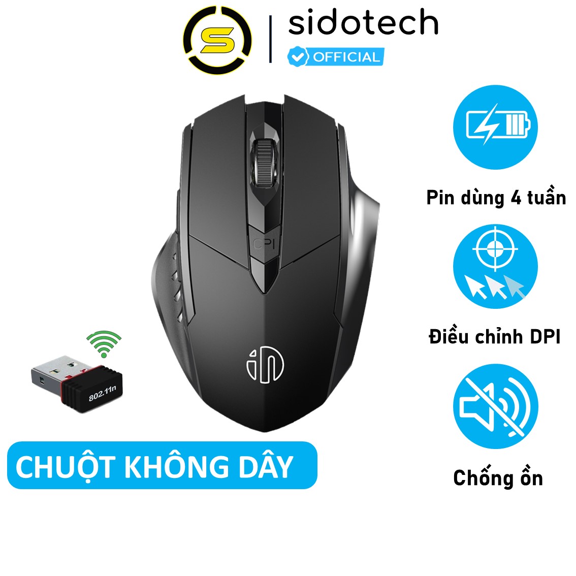 Chuột gaming không dây sạc pin Sidotech P6W cho game thủ chơi game chuyên nghiệp kết nối Wireless 2.4G không độ trễ, pin sạc sử dụng 30 ngày tương thích máy tính laptop window Mac OS - Hàng Chính Hãng