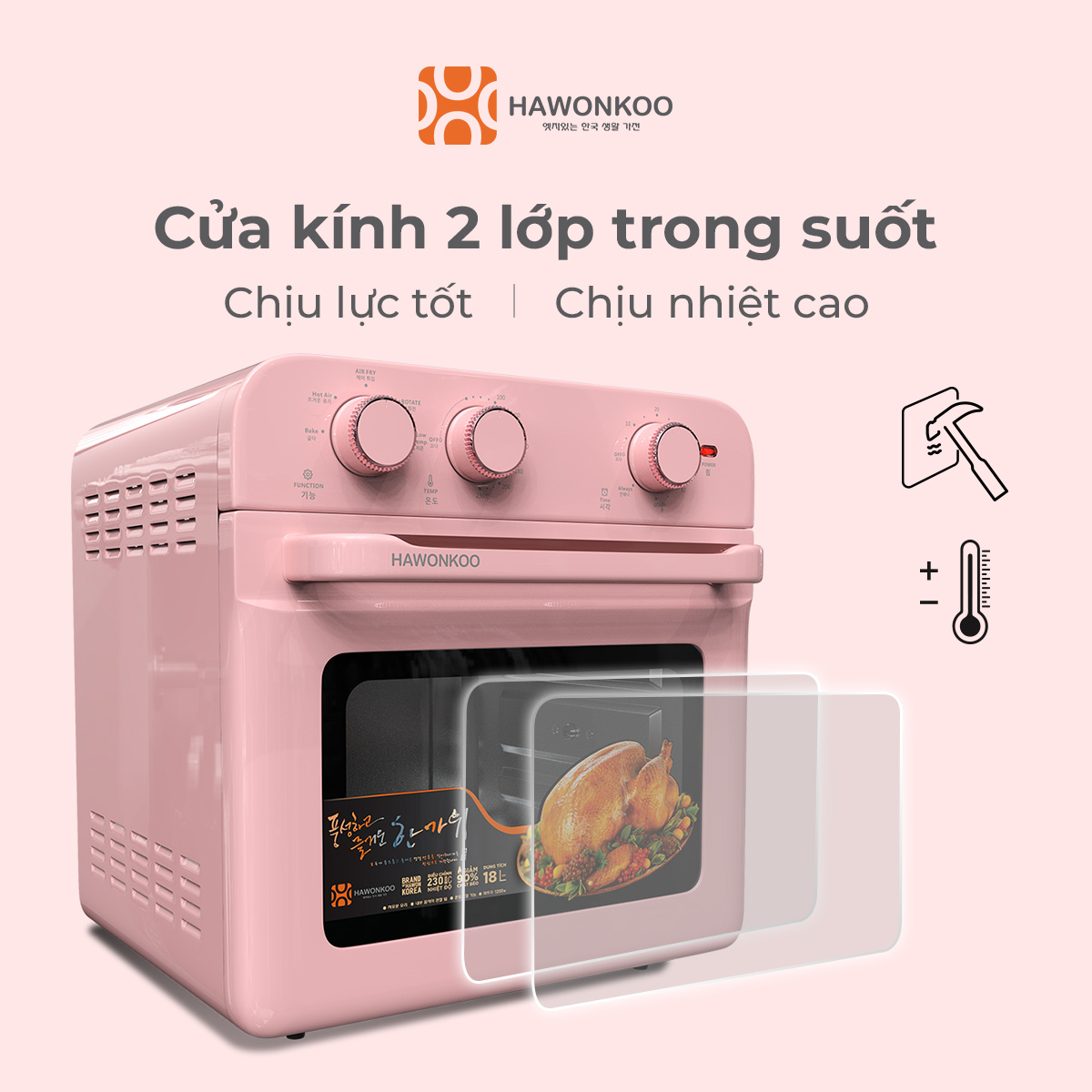 Nồi Chiên Không Dầu Cơ HAWONKOO AFH-180 18 Lít 1200W Hàng Chính Hãng Bảo Hành 12 Tháng - Thương Hiệu Hàn Quốc