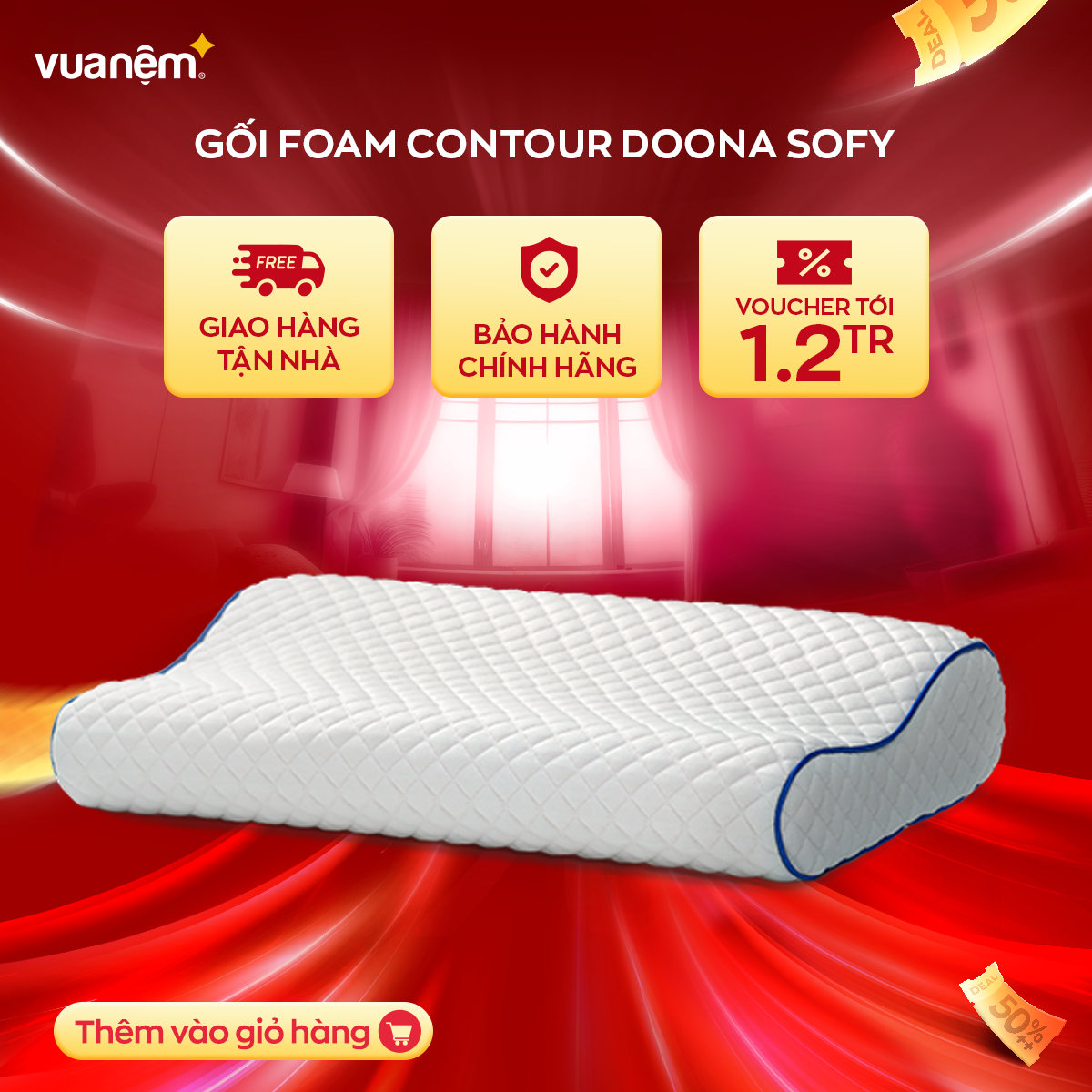 Gối Foam Contour Doona Sofy Cấu Trúc Lượn Sóng Nâng Đỡ Định Hình Xương Cổ Và Đầu Hoàn Hảo