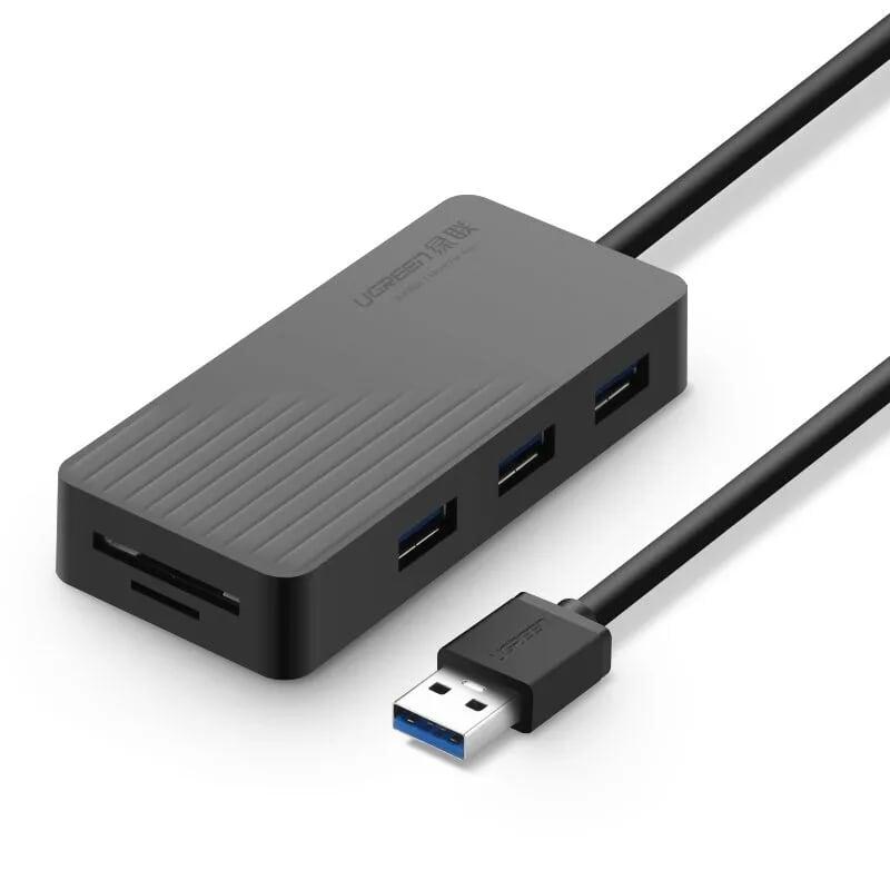 Ugreen UG30413CR132TK 1M màu Đen Bộ chia HUB USB 3.0 sang 3 USB 3.0 + đọc thẻ SD TF hỗ trợ nguồn MICRO USB - HÀNG CHÍNH HÃNG