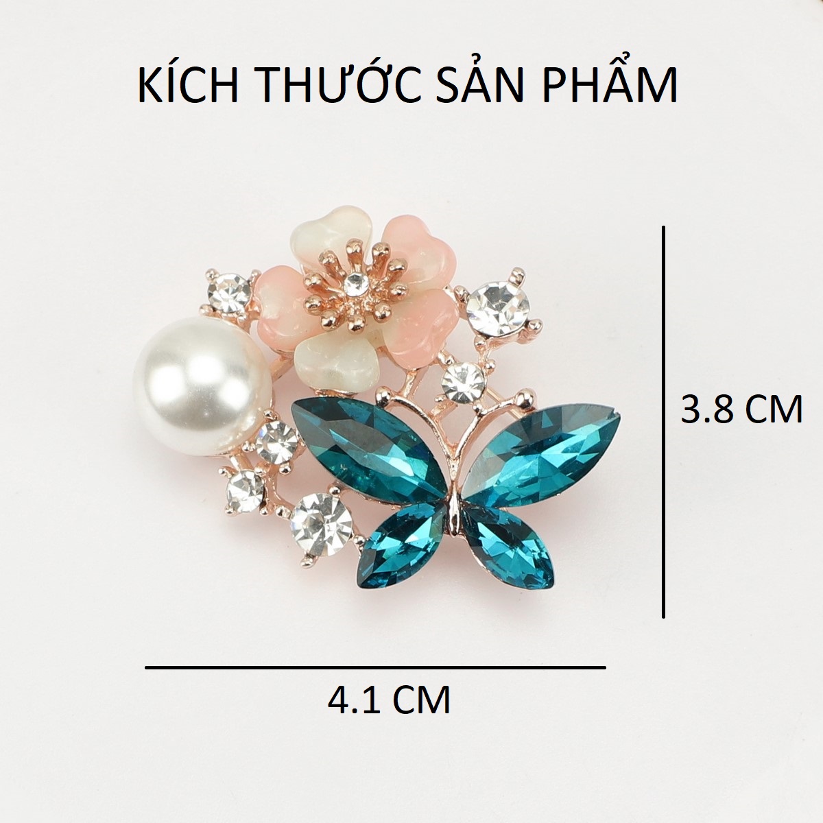 Trâm Cài Áo TCA07 Hoa Mẫu Đơn Cánh Bướm - Xanh Nhạt