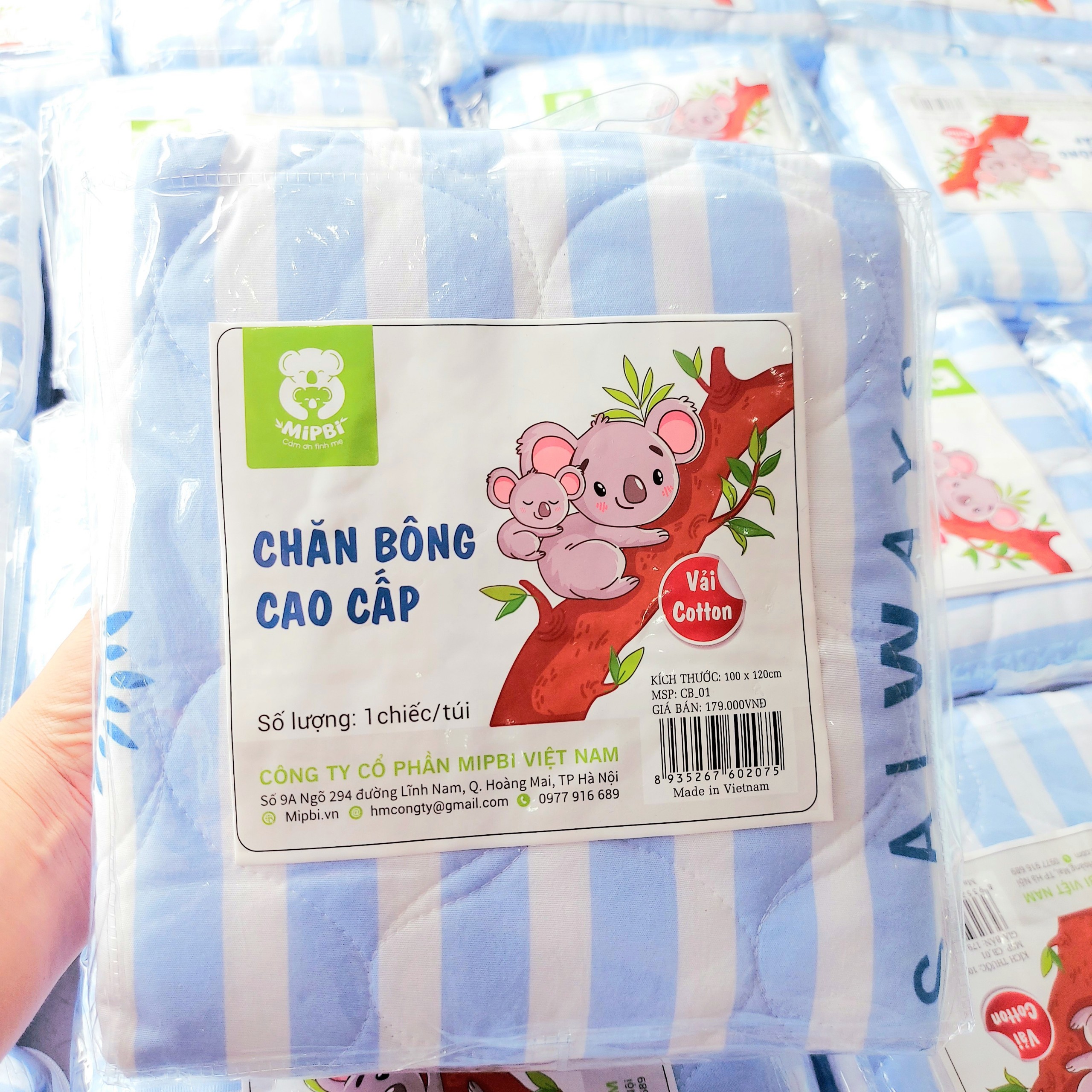 Chăn cotton Mipbi hè thu trần bông mỏng nhẹ họa tiết đáng yêu cho bé