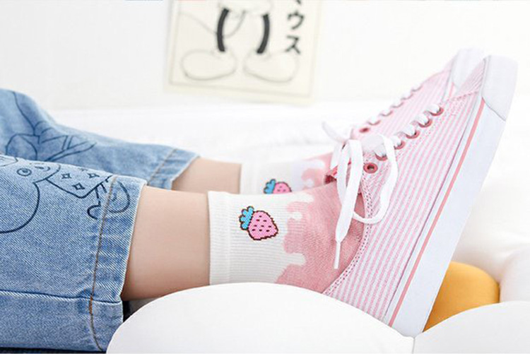 Set 5 Đôi Tất Dáng Dài In Hình Các Món Ăn Ngộ Nghĩnh Tone Màu Dịu Mát TN36
