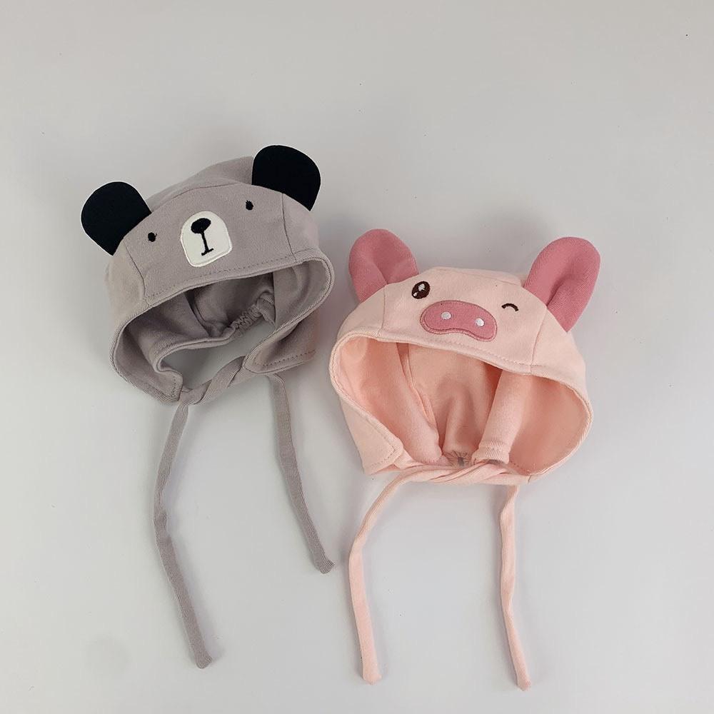 Mũ Nón Cotton Có Dây Cột Siêu Dễ Thương 2 Lớp Cho Bé Từ 3-12 tháng - Heo Hồng