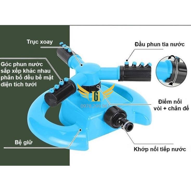 Vòi Phun Nước Tưới Cây Bằng Nhựa Xoay 360 Độ Tự Động Màu Xanh, Tặng Kèm Đầu Nối