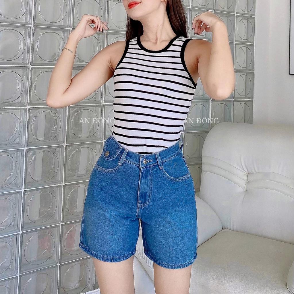 Quần short jean nữ, bò lửng ống rộng lưng cao AN ĐÔNG JEAN. (JLNT)