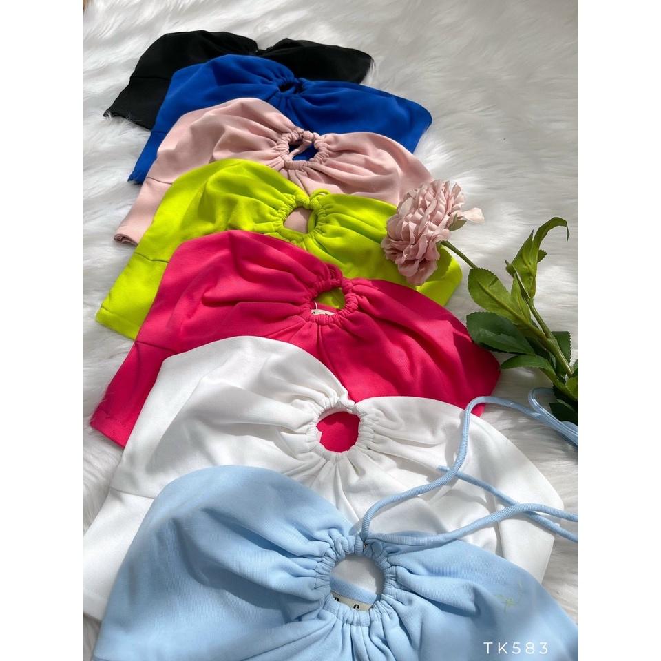 ÁO CROPTOP THUN KHOÉT NGỰC DÂY - TRẮNG ĐEN XANH GD196