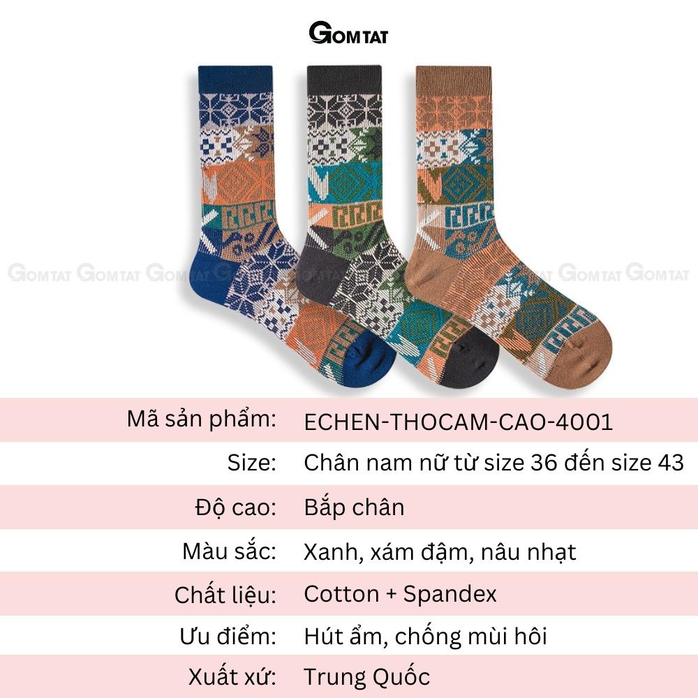 Tất thổ cẩm nam nữ cổ cao GOMTAT phong cách vintage retro, chất liệu cotton cao cấp thấm hút khử mùi phù hợp với giày boot -ECHEN-THOCAM-CAO-4001