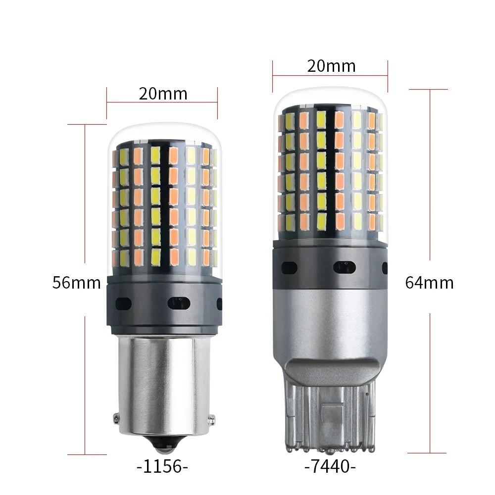 Hộp 2 Chiếc Xi Nhan CANBUS Không Lỗi 1156 P21W BA15S PY21W BAU15S 7440 W21W T20 3014 120SMD Xe DRL Nhan 2 Màu 2 Trong 1