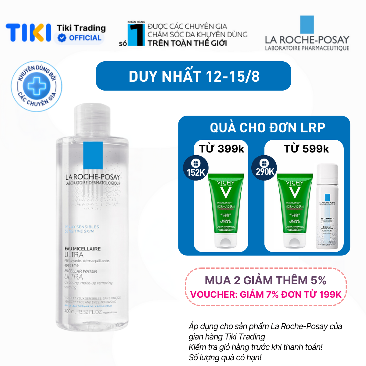 Nước làm sạch sâu và tẩy trang cho da nhạy cảm Micellar Water Ultra Sensitive Skin 400ml