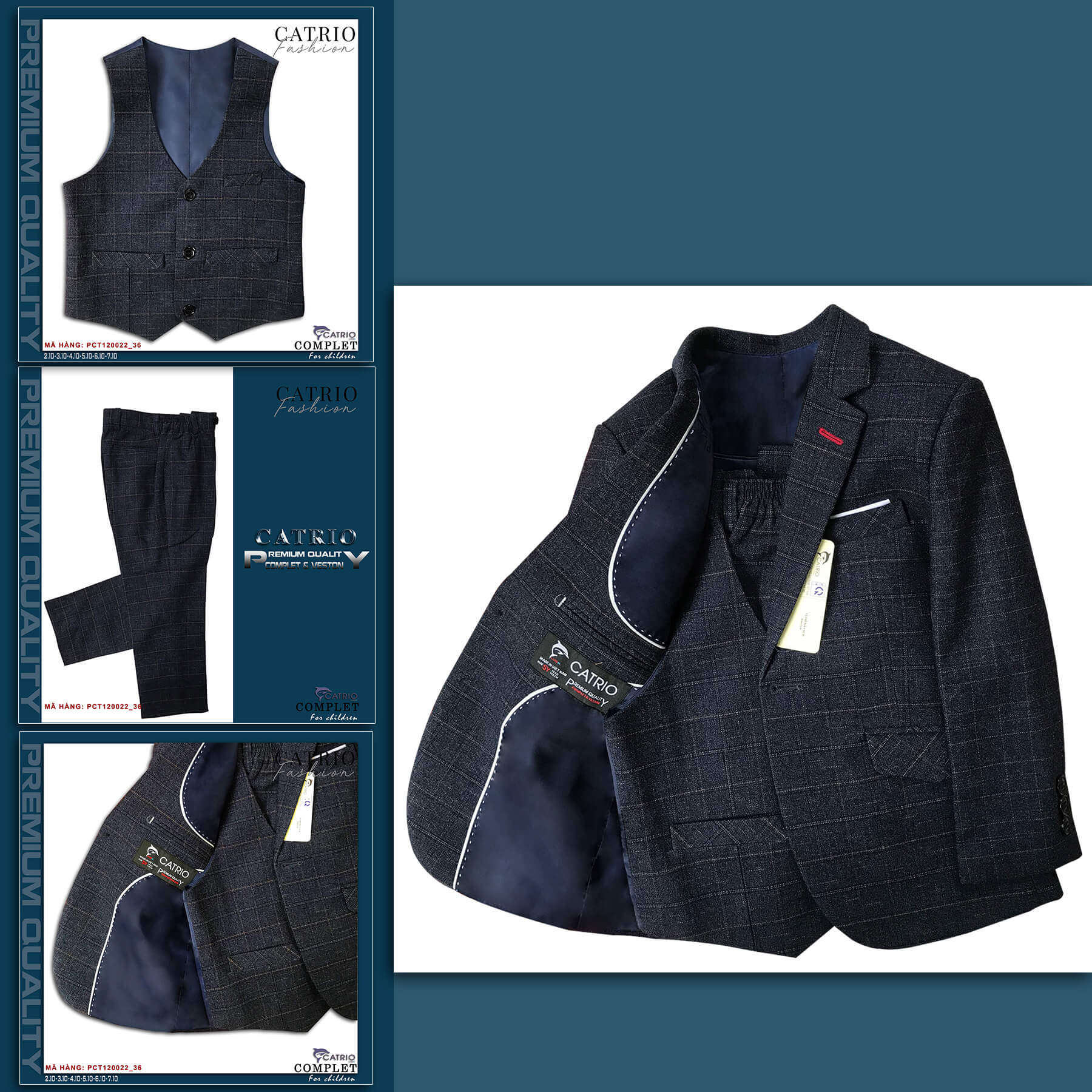 BỘ VEST BÉ TRAI CATRIO PCT120022/36 LÀ BỘ COMPLET TRẺ EM từ 8 tuổi đến 12 tuổi phù hợp ngày lễ tết, tiệc cưới thuộc BST quần áo complet veston trẻ em CATRIO mùa thu đông 2021