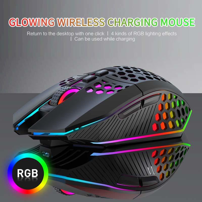 X801 Sạc Không Dây Chơi Game 8 Nút LED Tổ Ong Rỗng Thiết Kế Công Thái Học RGB Chuột Chơi Game Với Bên Ngoài Đầu Thu