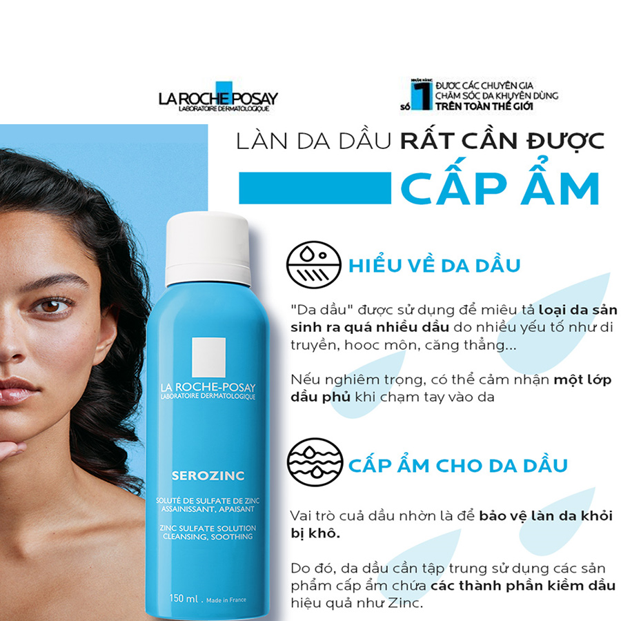 Xịt khoáng giúp làm sạch &amp; làm dịu cho da dầu mụn La Roche Posay Serozinc 150ml