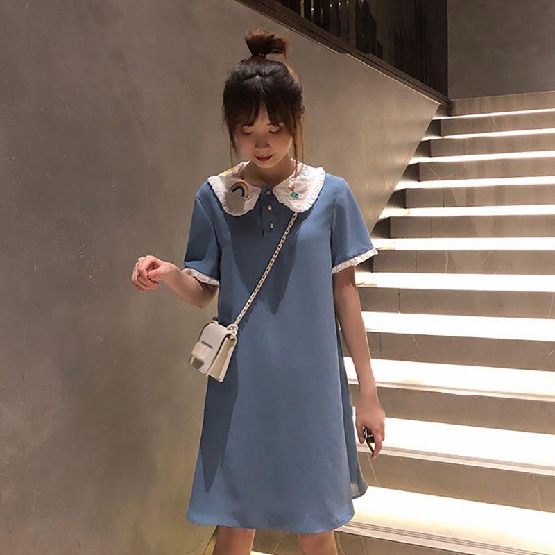 Đầm Dáng Rộng Cổ Búp Bê Thêu Họa Tiết Xinh Xắn Cho Nữ