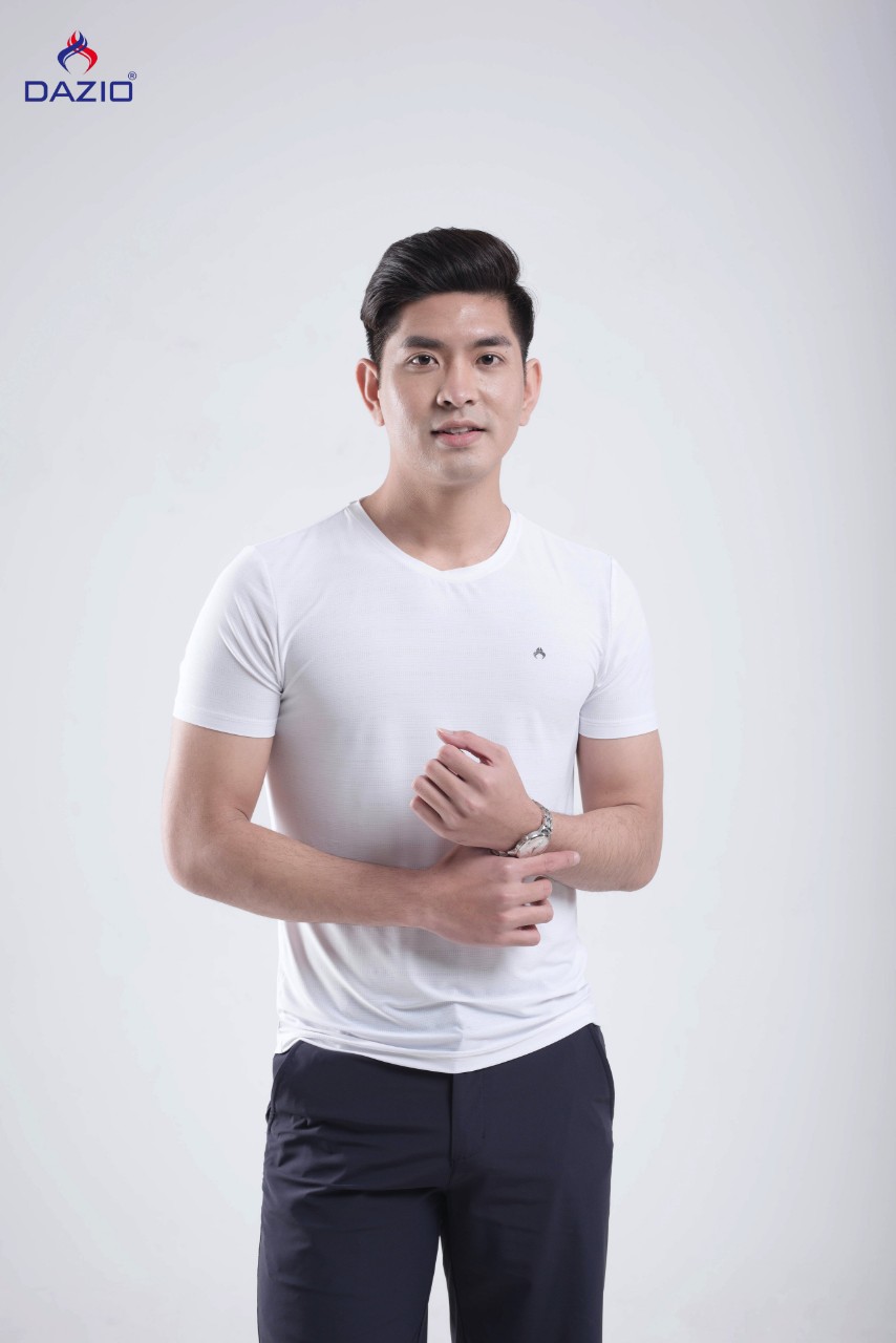 Áo thun nam DAZIO trắng cotton mát lạnh, áo T-shirt form SlimFit C-01