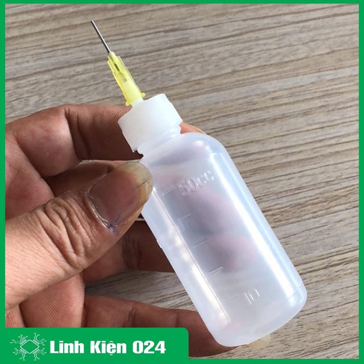 Lọ đựng dung dịch đầu kim 50ml (50cc), chất liệu nhựa đựng cồn, nhựa thông hàn, chất trợ dung tiện lợi