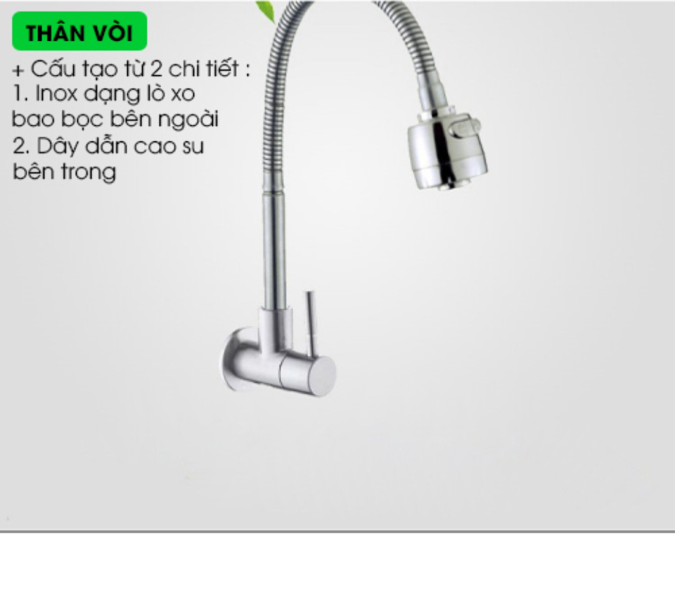 Vòi rửa chén bát đơn lạnh cắm tường inox 304 xoay 360 độ (vòi bếp, vòi rửa bát )